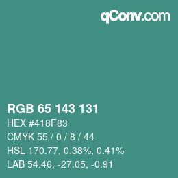カラーコード: RGB 65 143 131 | qconv.com