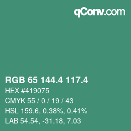 カラーコード: RGB 65 144.4 117.4 | qconv.com