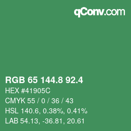 カラーコード: RGB 65 144.8 92.4 | qconv.com