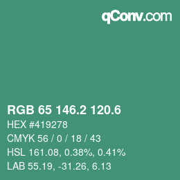 カラーコード: RGB 65 146.2 120.6 | qconv.com