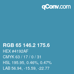カラーコード: RGB 65 146.2 175.6 | qconv.com