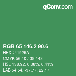 カラーコード: RGB 65 146.2 90.6 | qconv.com