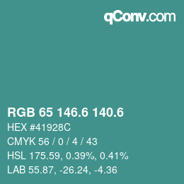 カラーコード: RGB 65 146.6 140.6 | qconv.com