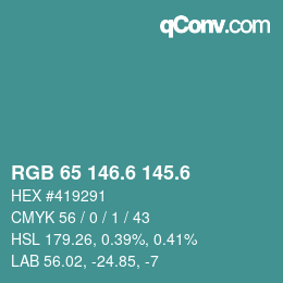 カラーコード: RGB 65 146.6 145.6 | qconv.com