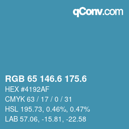カラーコード: RGB 65 146.6 175.6 | qconv.com