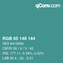 Color code: RGB 65 148 144 | qconv.com