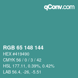 カラーコード: RGB 65 148 144 | qconv.com