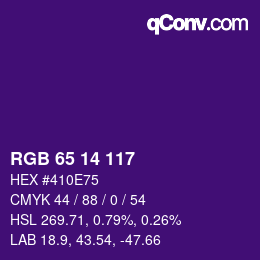 Color code: RGB 65 14 117 | qconv.com