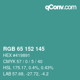 カラーコード: RGB 65 152 145 | qconv.com