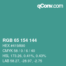 カラーコード: RGB 65 154 144 | qconv.com