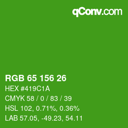 カラーコード: RGB 65 156 26 | qconv.com