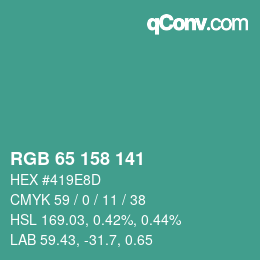 カラーコード: RGB 65 158 141 | qconv.com