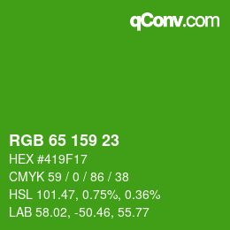 カラーコード: RGB 65 159 23 | qconv.com