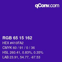 Color code: RGB 65 15 162 | qconv.com