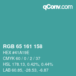 Color code: RGB 65 161 158 | qconv.com