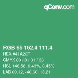 カラーコード: RGB 65 162.4 111.4 | qconv.com