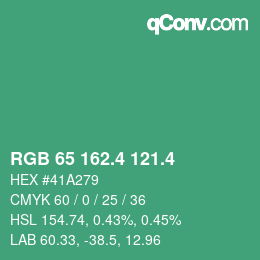 カラーコード: RGB 65 162.4 121.4 | qconv.com