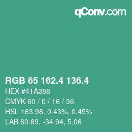 カラーコード: RGB 65 162.4 136.4 | qconv.com