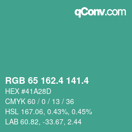 カラーコード: RGB 65 162.4 141.4 | qconv.com
