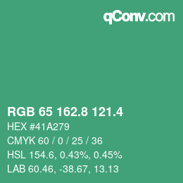 カラーコード: RGB 65 162.8 121.4 | qconv.com