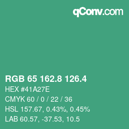 カラーコード: RGB 65 162.8 126.4 | qconv.com