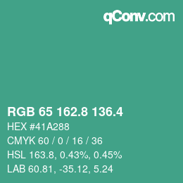 カラーコード: RGB 65 162.8 136.4 | qconv.com