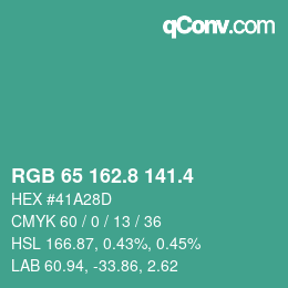 カラーコード: RGB 65 162.8 141.4 | qconv.com