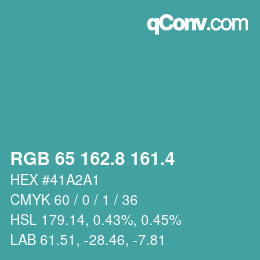 カラーコード: RGB 65 162.8 161.4 | qconv.com