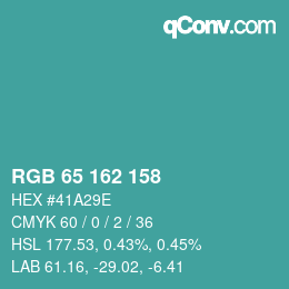 カラーコード: RGB 65 162 158 | qconv.com