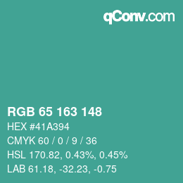 Color code: RGB 65 163 148 | qconv.com