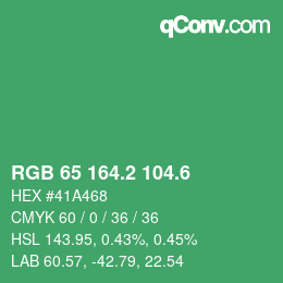 カラーコード: RGB 65 164.2 104.6 | qconv.com