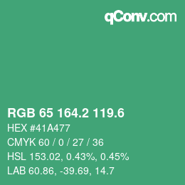 カラーコード: RGB 65 164.2 119.6 | qconv.com