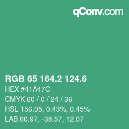カラーコード: RGB 65 164.2 124.6 | qconv.com