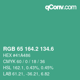 カラーコード: RGB 65 164.2 134.6 | qconv.com