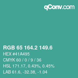 カラーコード: RGB 65 164.2 149.6 | qconv.com