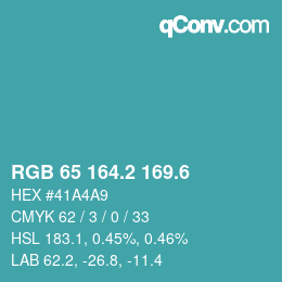 カラーコード: RGB 65 164.2 169.6 | qconv.com