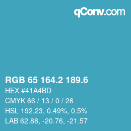 カラーコード: RGB 65 164.2 189.6 | qconv.com