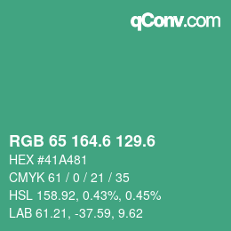 カラーコード: RGB 65 164.6 129.6 | qconv.com