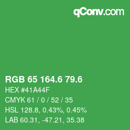 カラーコード: RGB 65 164.6 79.6 | qconv.com