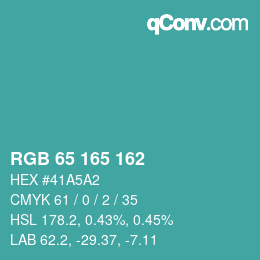 Color code: RGB 65 165 162 | qconv.com