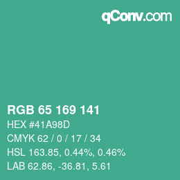 颜色代码: RGB 65 169 141 | qconv.com