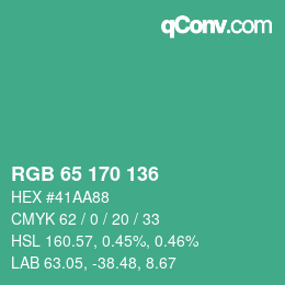 カラーコード: RGB 65 170 136 | qconv.com