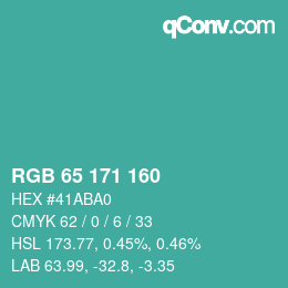 カラーコード: RGB 65 171 160 | qconv.com