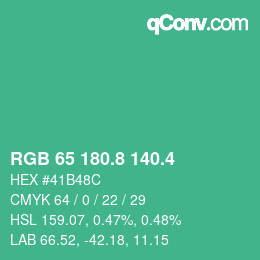 カラーコード: RGB 65 180.8 140.4 | qconv.com