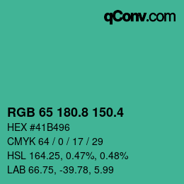 カラーコード: RGB 65 180.8 150.4 | qconv.com