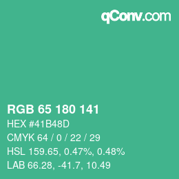 Color code: RGB 65 180 141 | qconv.com