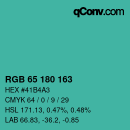 Color code: RGB 65 180 163 | qconv.com