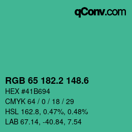 カラーコード: RGB 65 182.2 148.6 | qconv.com