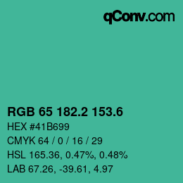 カラーコード: RGB 65 182.2 153.6 | qconv.com
