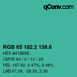 カラーコード: RGB 65 182.2 158.6 | qconv.com